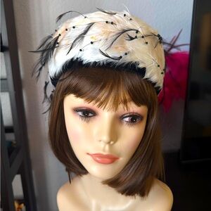 Vintage Black and White Feathered Hat